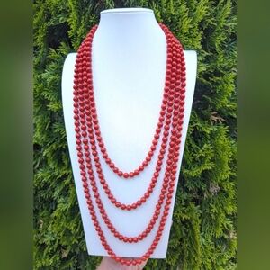 Kenneth Lane Signed Coral Glass Bead 3 Strand Tiered Necklace Gold Clasp